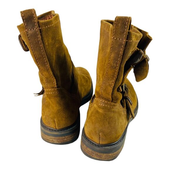 J Crew Boots Womens 5.5 Brown Suede Shoes Biker Moto Buckle Engineer Boho Slouch - Picture 5 of 7